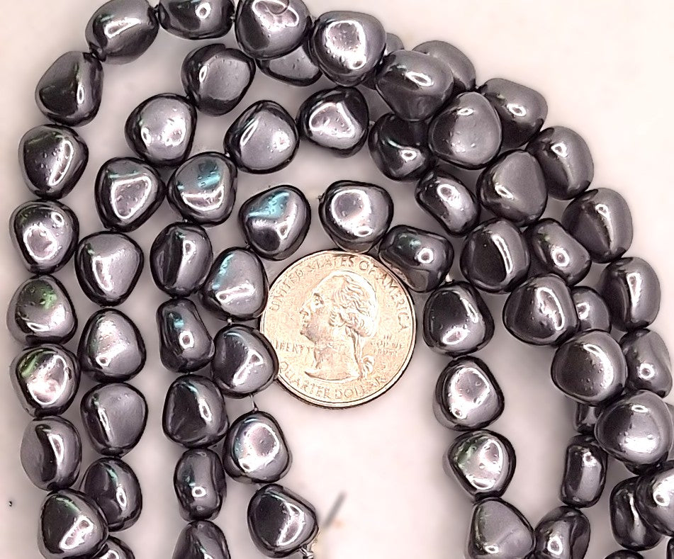 11x9mm Hematite Gray Baroque Nugget Czech Glass Pearl 20ct