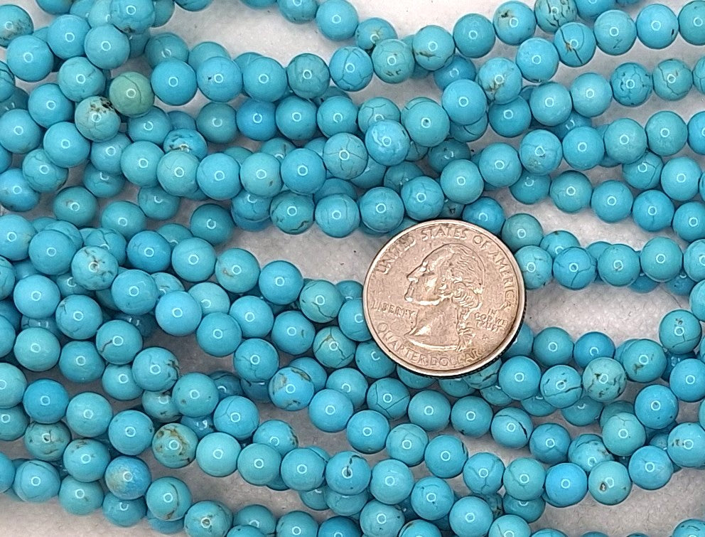 6mm Blue Turquoise Magnesite Dyed Round Gemstone Beads 16-inch Strand