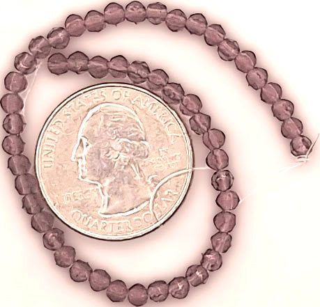 3mm Medium Amethyst Purple Transparent English Cut Pressed Glass Czech Beads 50ct