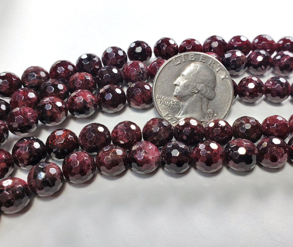 8mm Red Garnet Faceted Round Gemstone Beads 8-Inch Strand