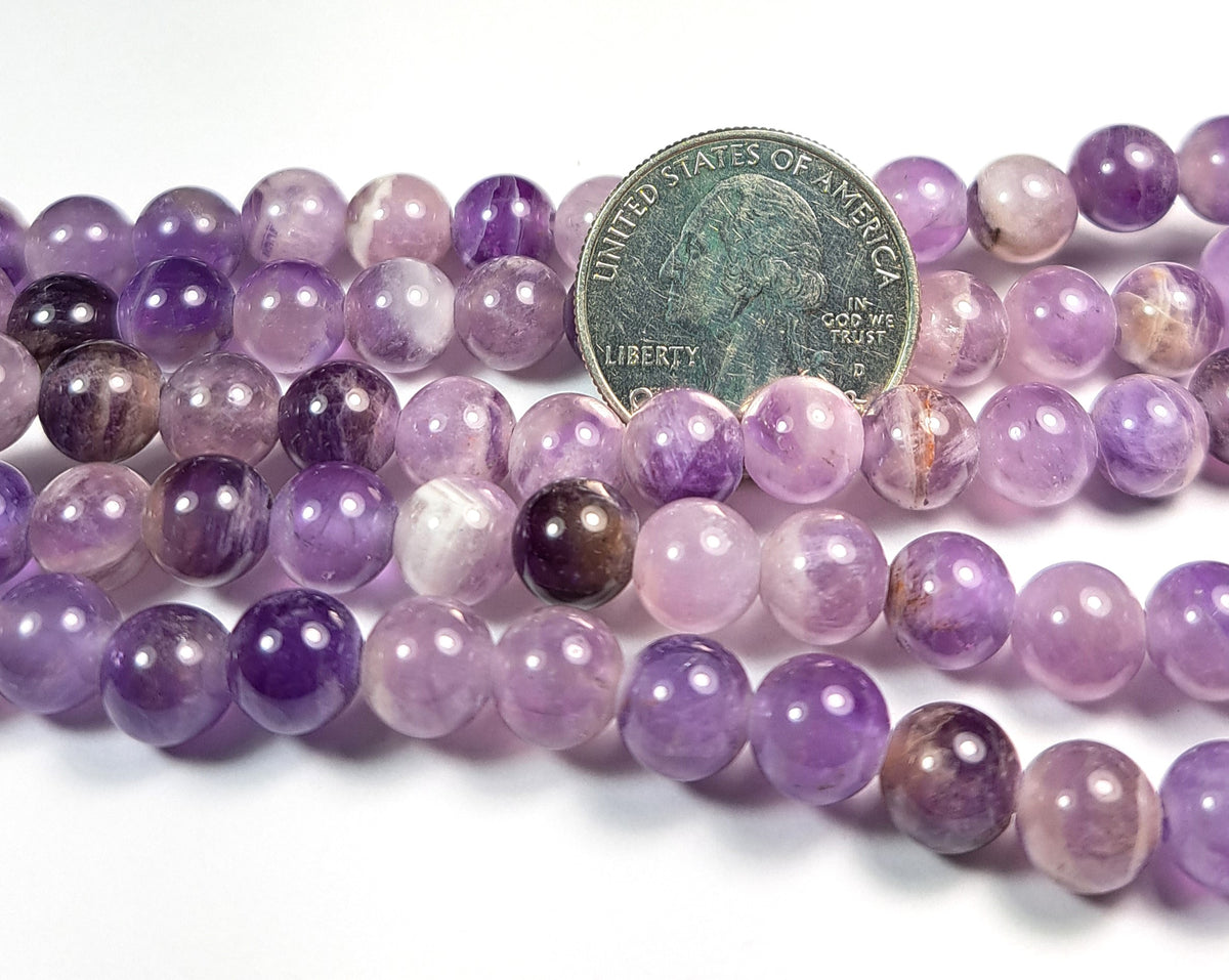 8mm Dog Tooth Amethyst Large Hole Round Gemstone Beads 8-Inch Strand