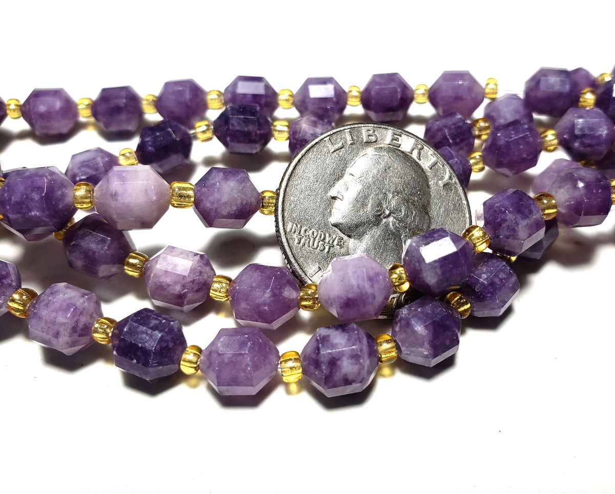 8mm Lepidolite Faceted Lantern Gemstone Beads 8-Inch Strand