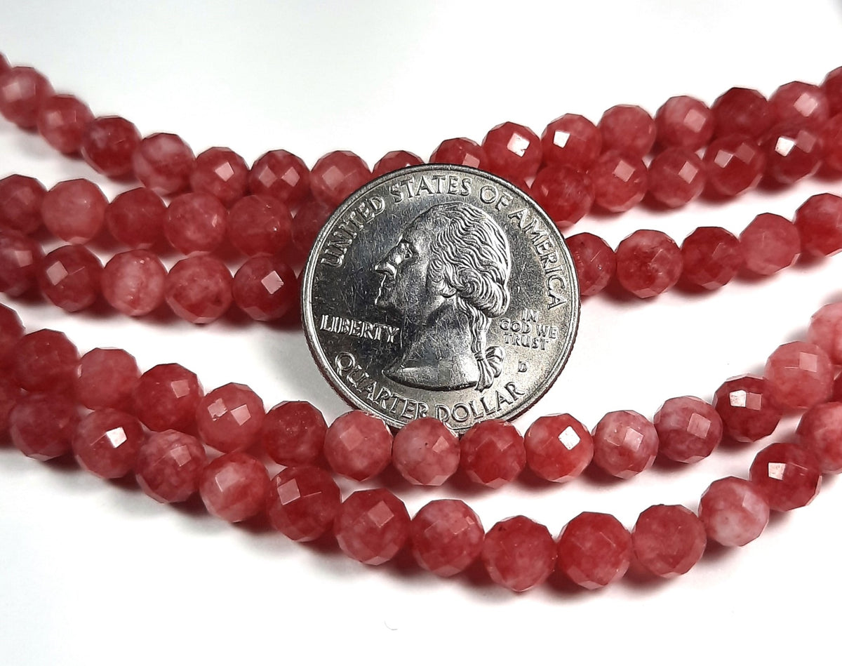 6mm Rhodonite Dyed White Jade Faceted Round Gemstone Beads 8-Inch Strand