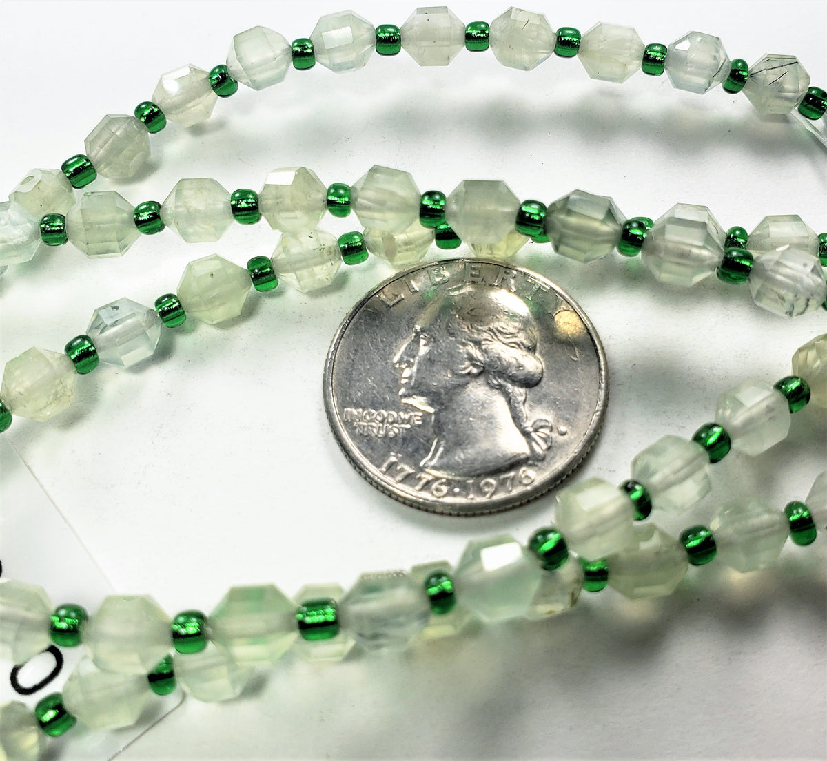 6mm Prehnite Faceted Lantern Gemstone Beads 8-Inch Strand