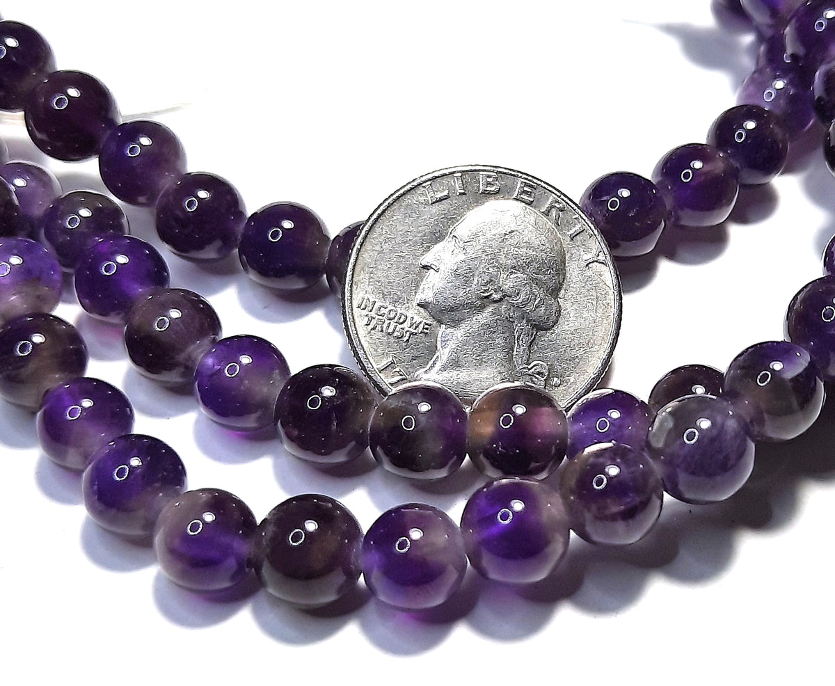 8mm Amethyst Large-Hole Round Gemstone Beads 8-Inch Strand