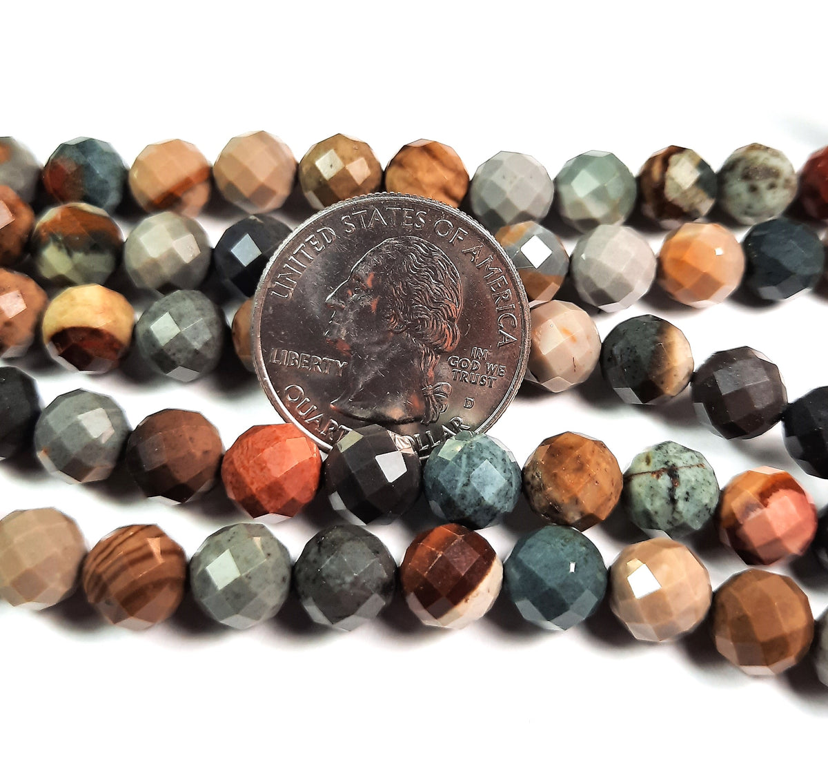 8mm American Picture Stone Faceted Round Gemstone Beads 8-Inch Strand
