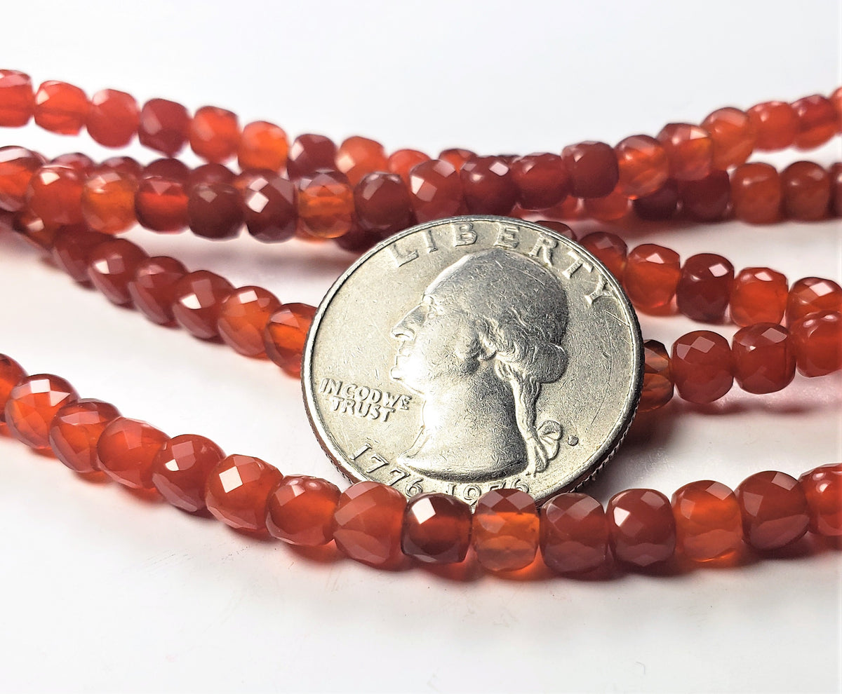 4.5mm Carnelian Faceted Square Gemstone Beads 8-inch Strand