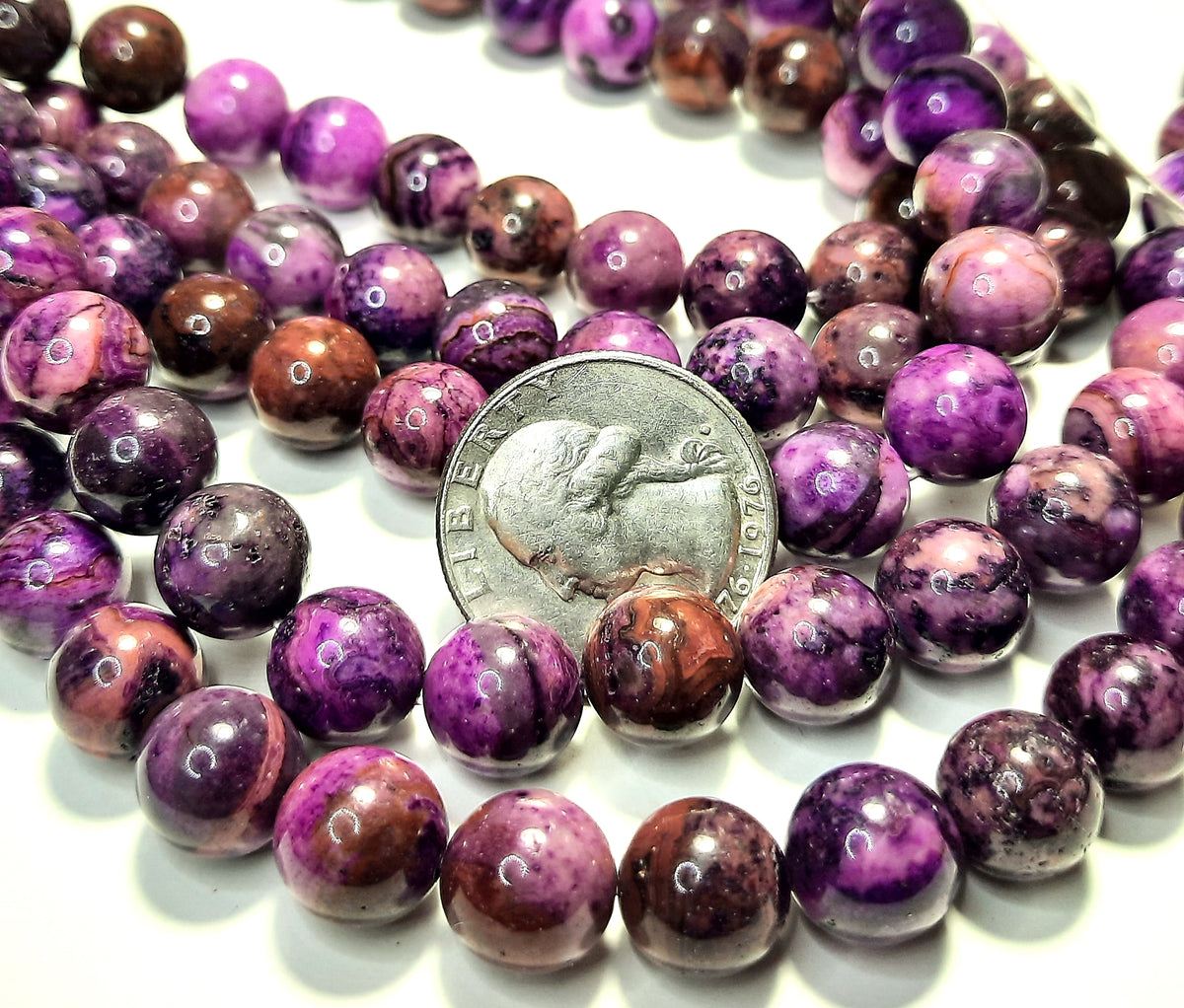10mm Purple Crazy Lace Agate Round Gemstone Beads 8-Inch Strand