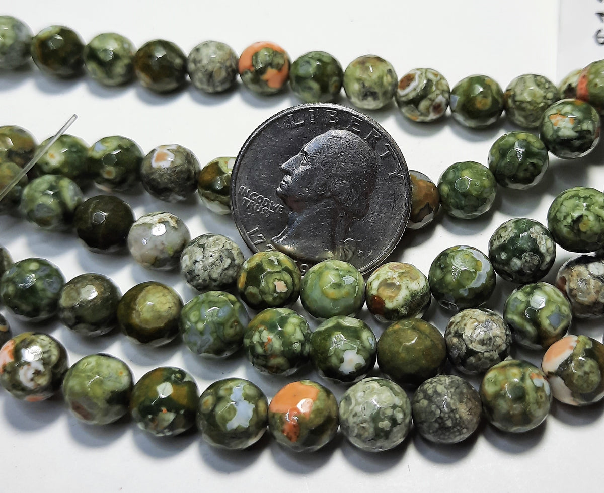 8mm Rhyolite Faceted Round Gemstone Beads 8-Inch Strand