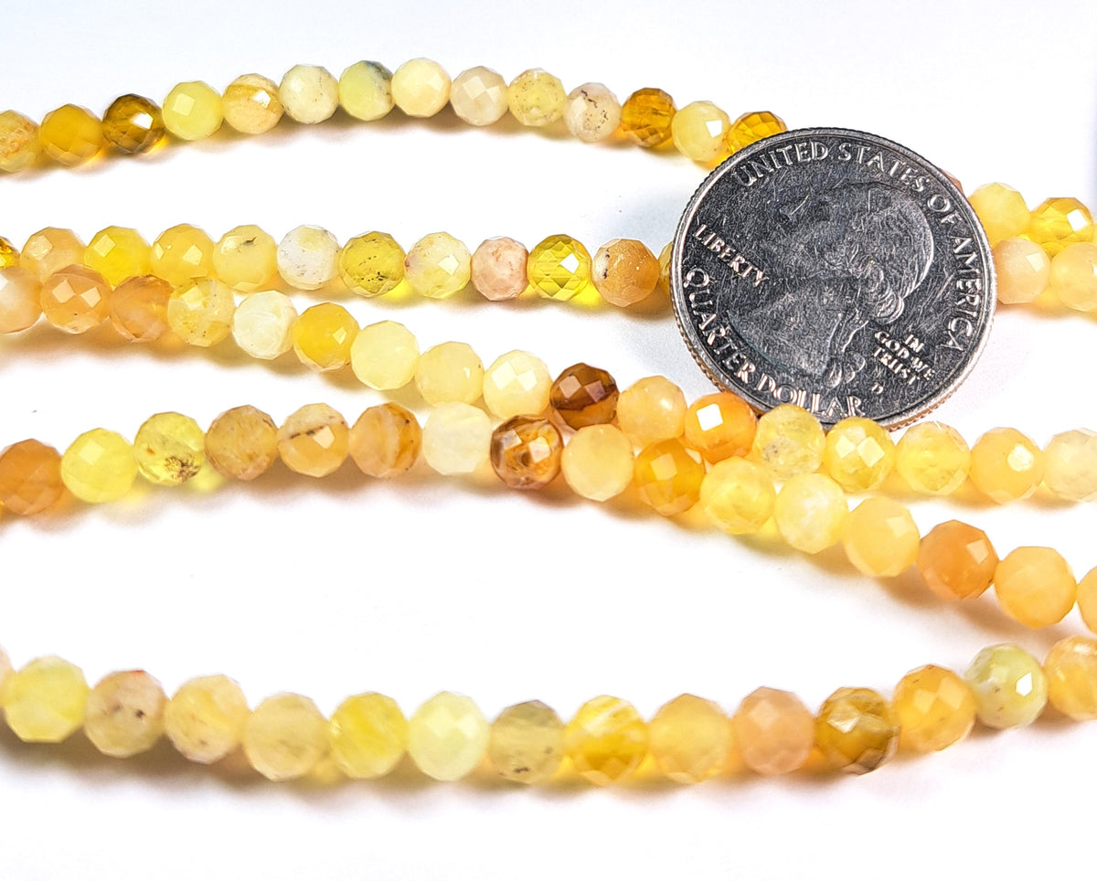 5mm Yellow Opal Faceted Round Gemstone Beads 8-Inch Strand