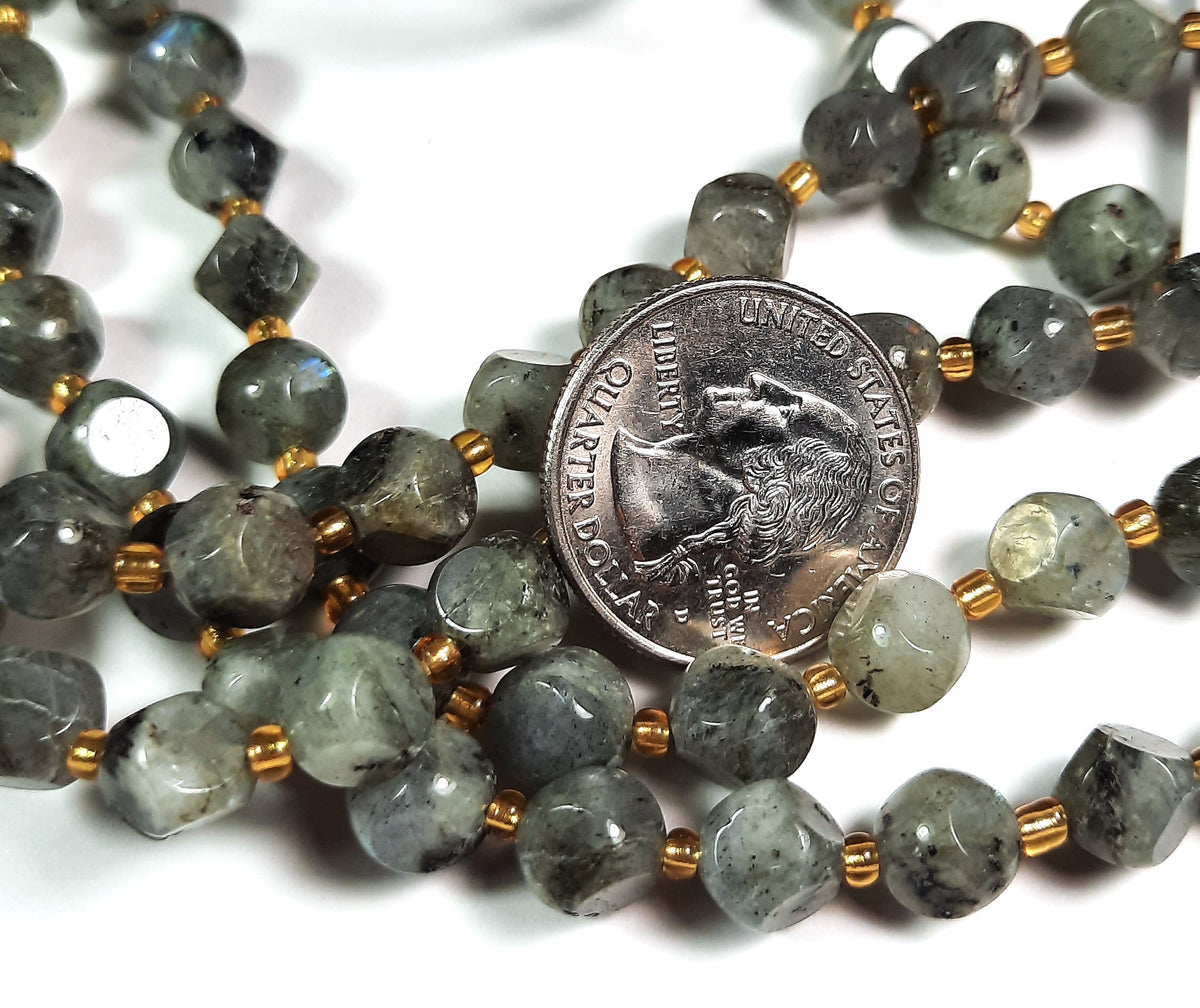 8mm Labradorite Magic Square Gemstone Beads 8-Inch Strand