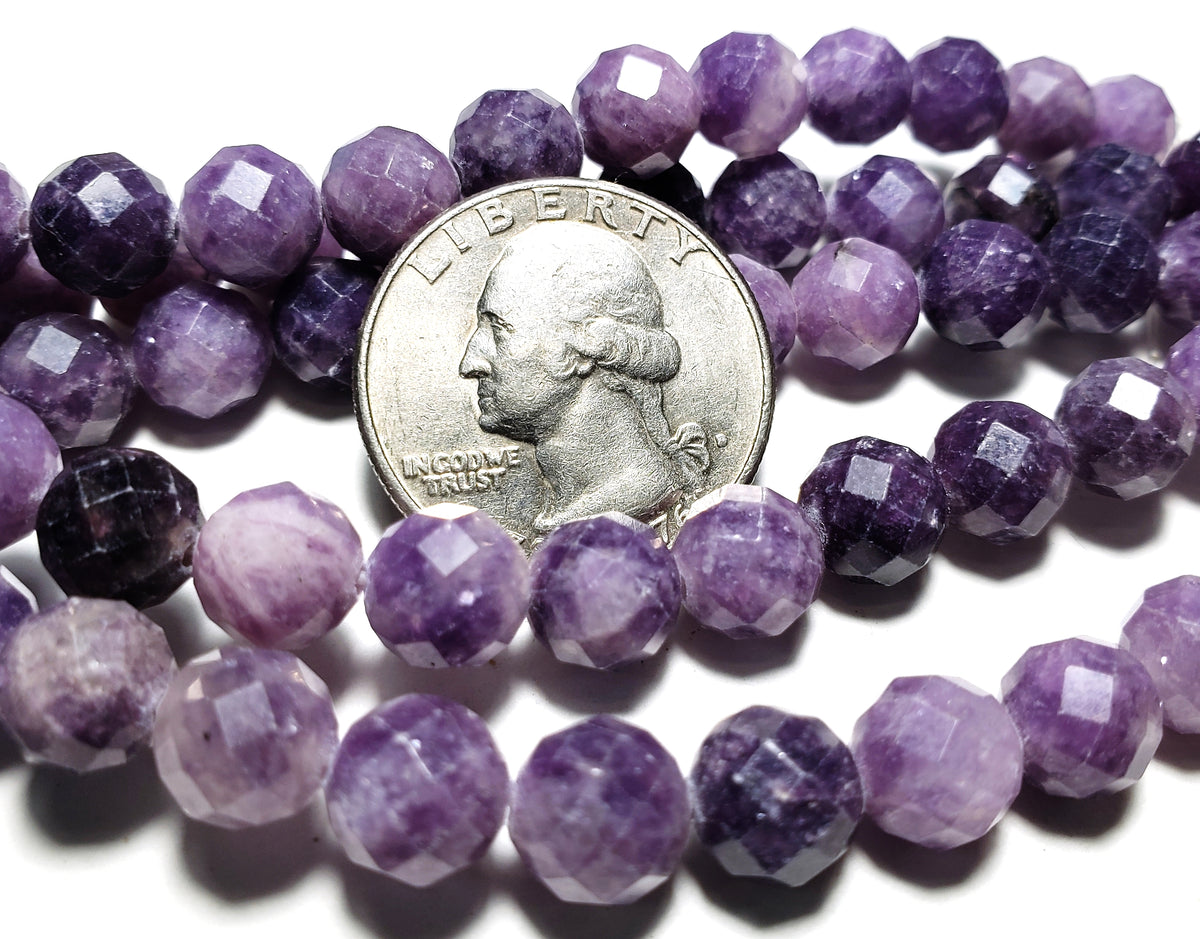 8mm Lepidolite Faceted Round Gemstone Beads 8-Inch Strand