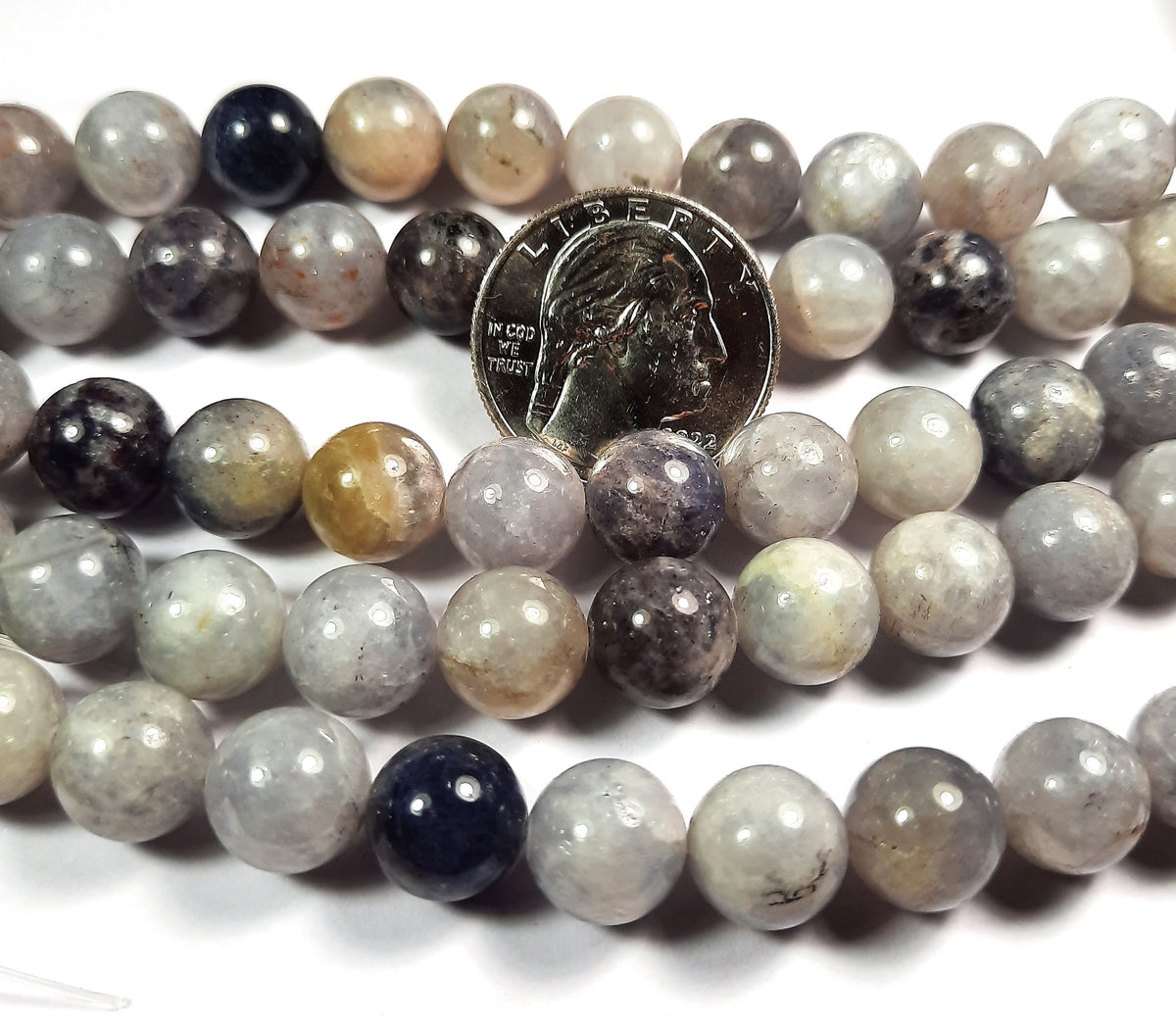 10mm Iolite Round Gemstone Beads 8-Inch Strand