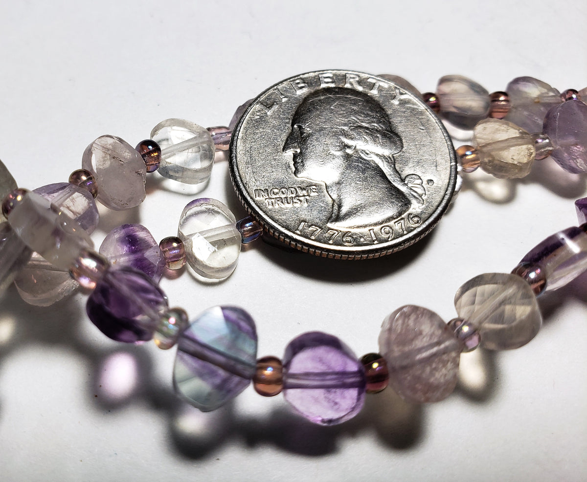 8x6mm Purple Fluorite Faceted Hexagon Gemstone Beads 8-Inch Strand