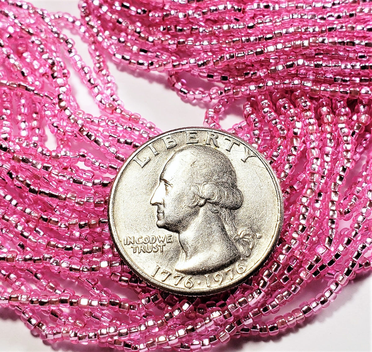 11/0 Rose Dyed Silver-Lined Czech Seed Beads Full Hank