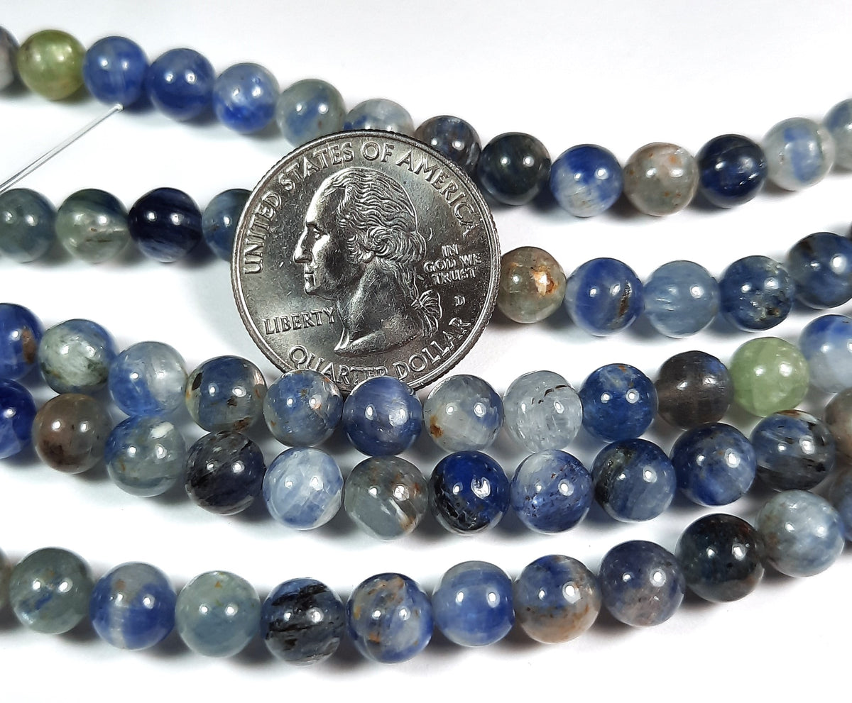 7mm Blue Kyanite Round Gemstone Beads 8-Inch Strand