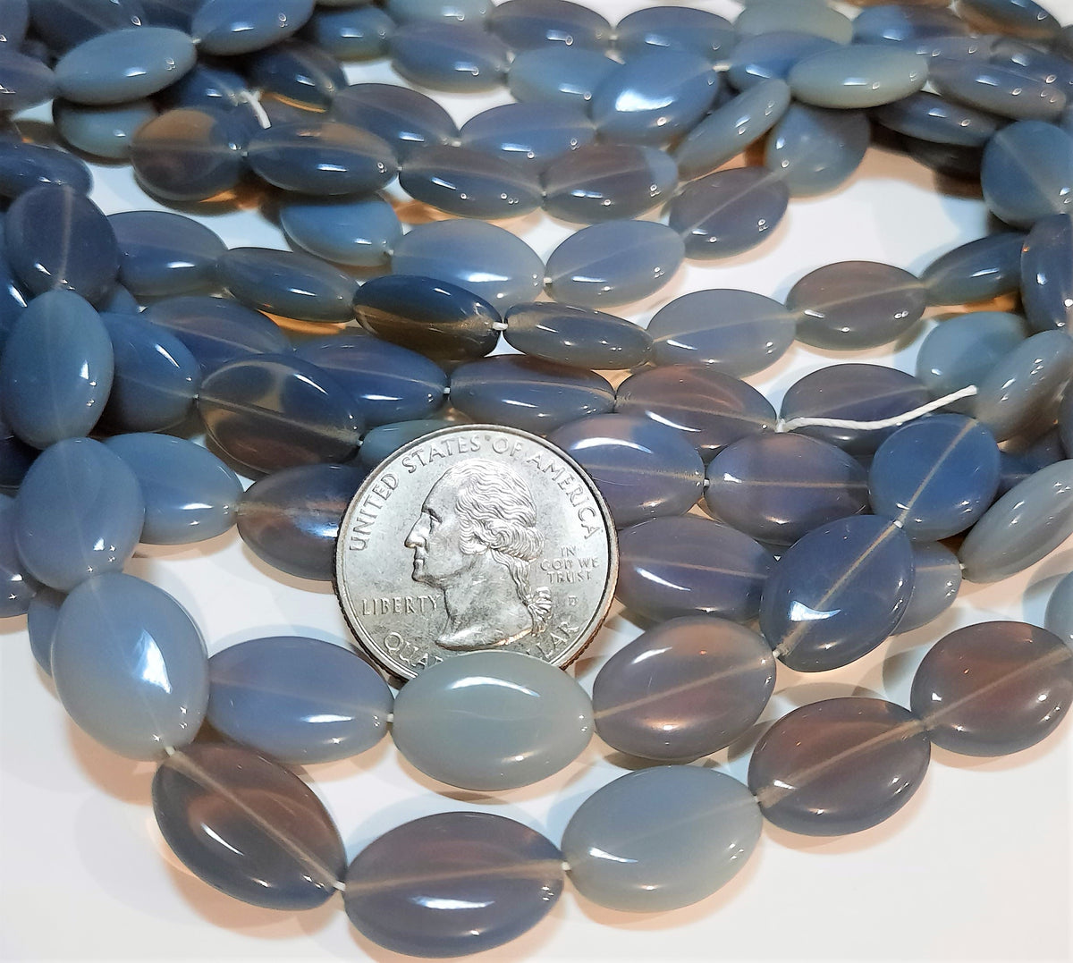 16x11mm Grey Opal Smooth Flat Oval Beads 15ct