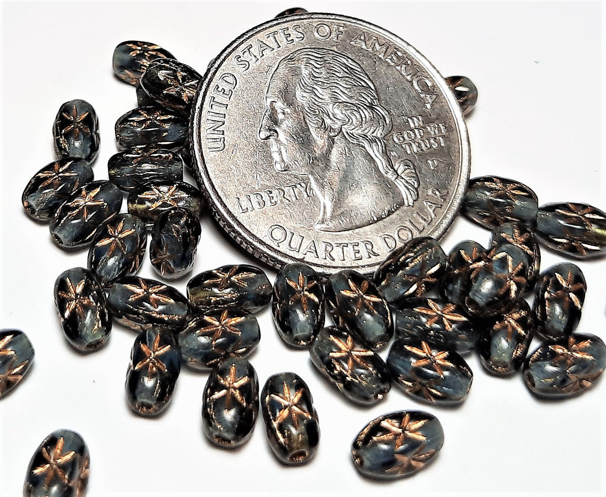 6x4mm Montana Czech Glass Rice Beads with Star 50ct