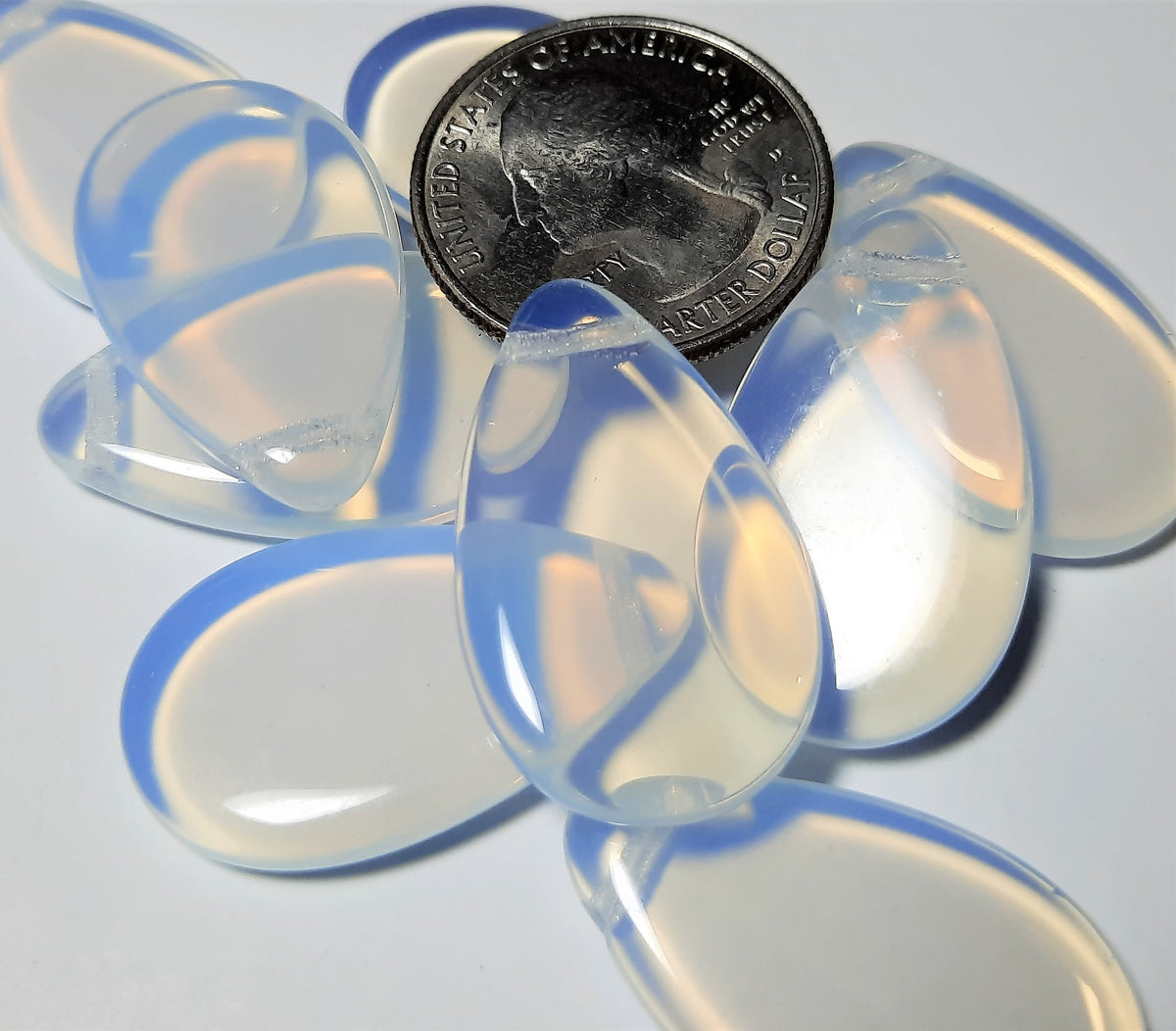 18x30mm Milky White Smooth Czech Glass Flat Pear Pendant Bead 4ct