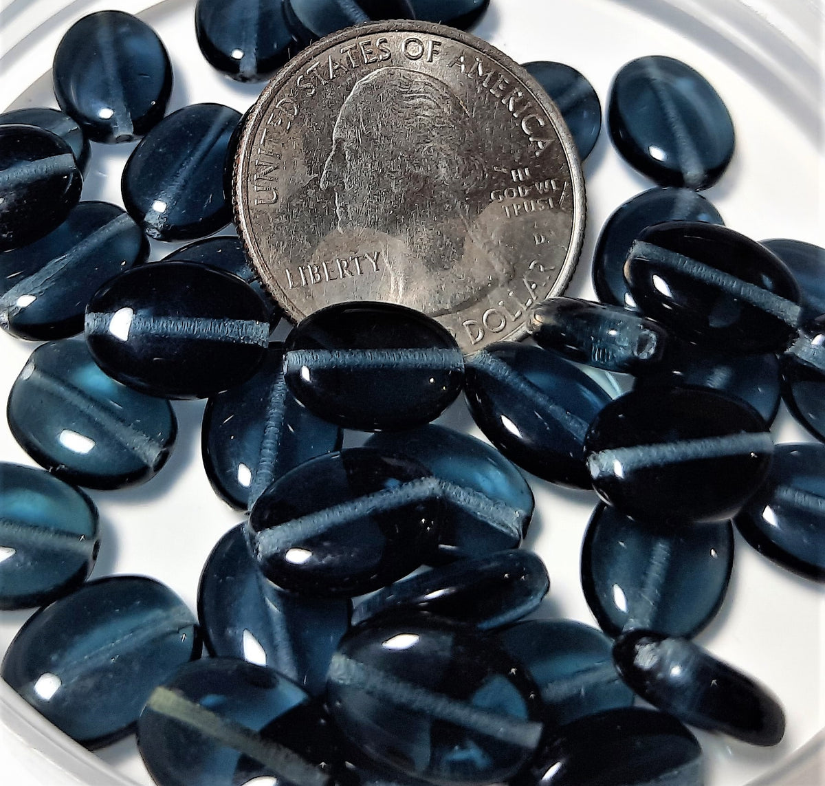 12x9mm Montana Transparent Smooth Flat Oval Czech Glass Beads 15ct