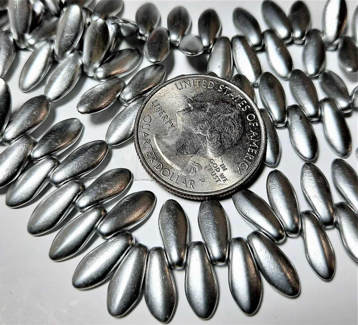 5x12mm Matte Silver Side Drill Daggers Czech Glass Beads 50ct
