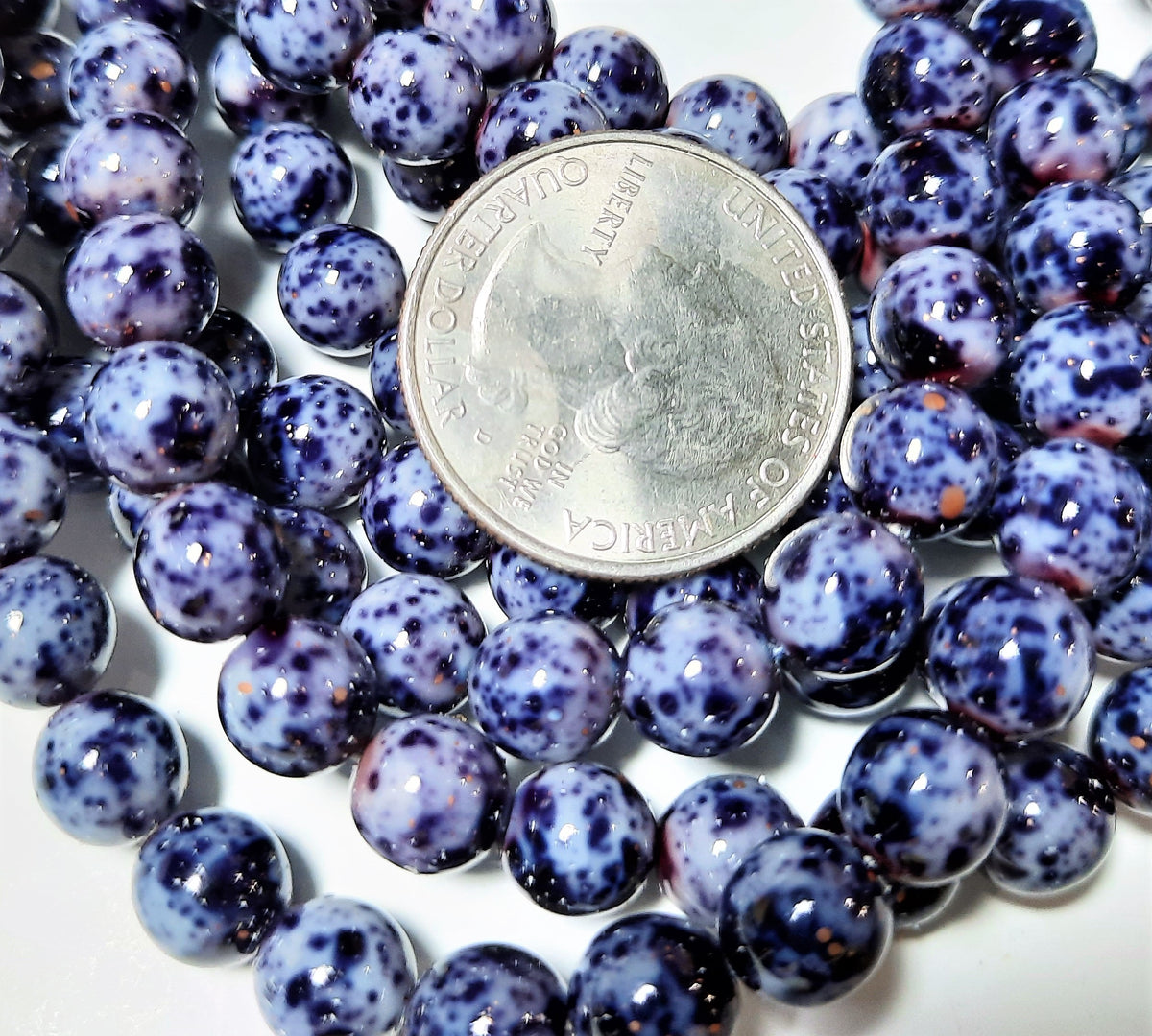 8mm Cobalt Speckled Round Czech Glass Beads 20ct