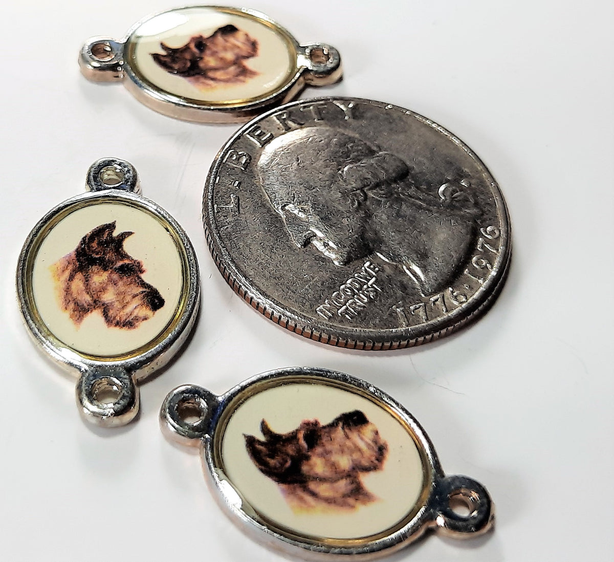 15x13mm Schnauzer Dog 2-Ring Oval Connector Italian Quality Enamel on Platinum Color Base