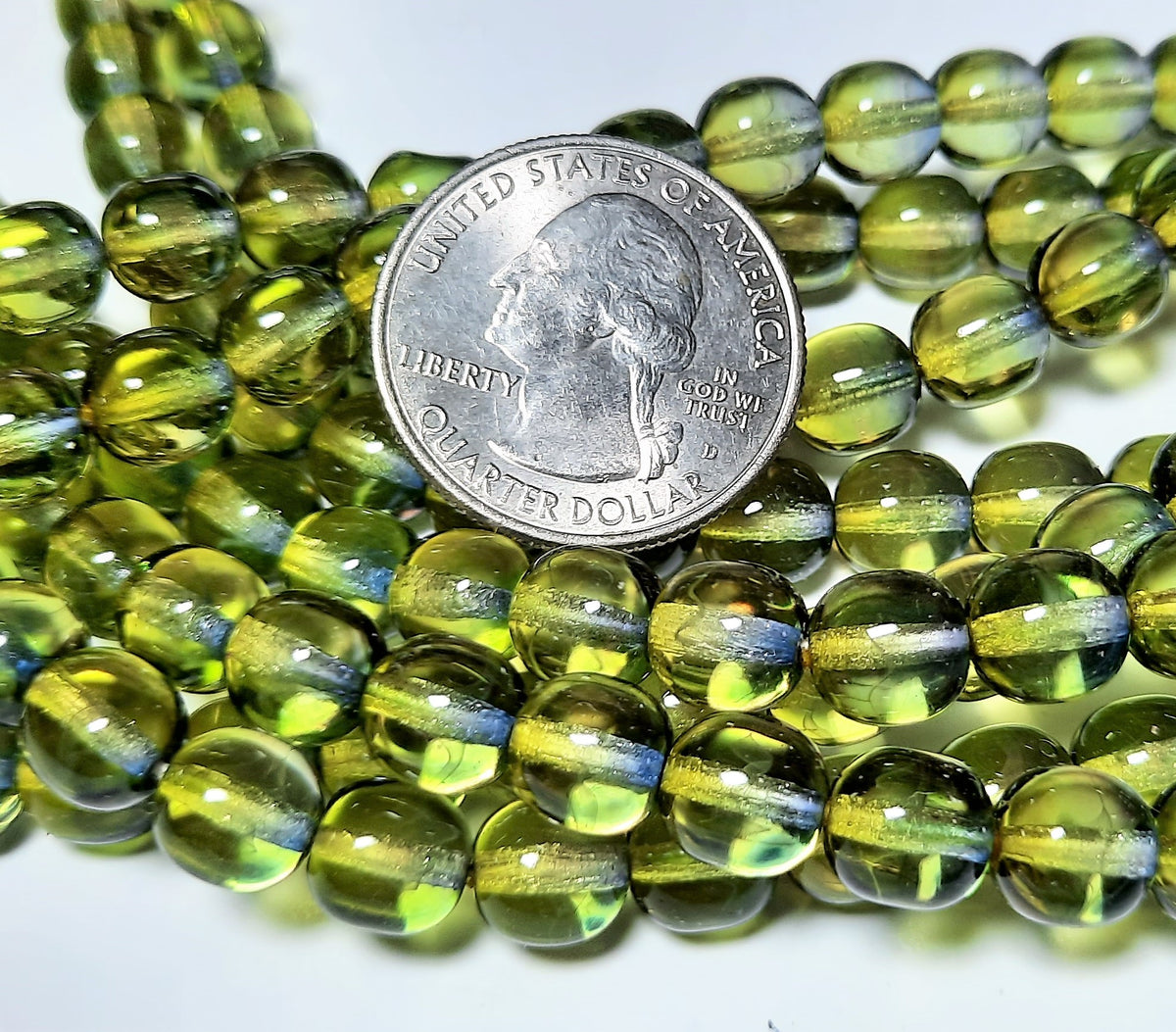 8mm Two-Tone Olive/Capri Smooth Round Druk Beads 20ct