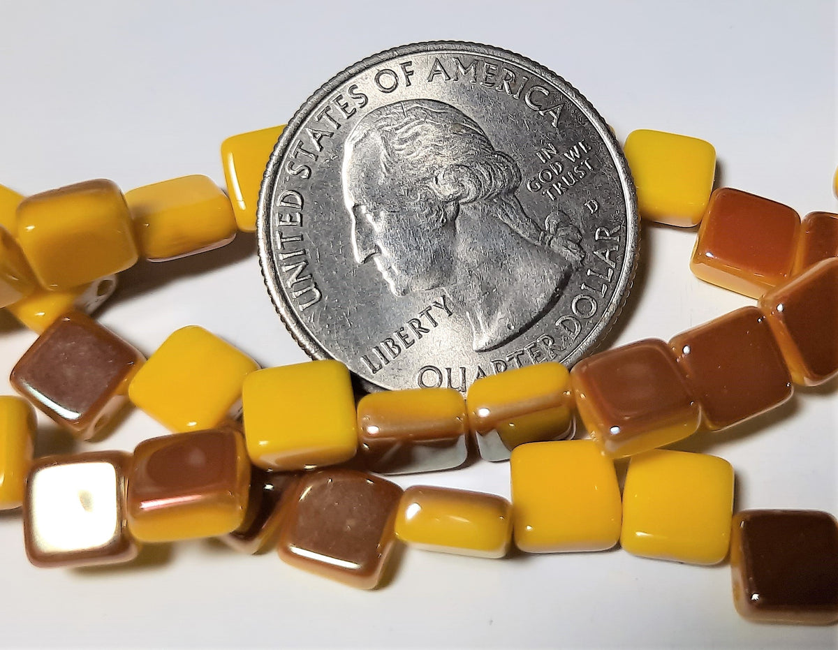 6mm Yellow Opaque Celsian 2-Hole Czech Glass Tile 7-Inch Strand