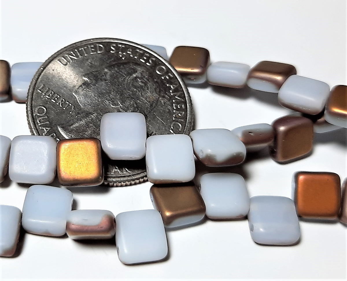6mm Frosted Chalk Capri 2-Hole Czech Glass Tile 7-Inch Strand