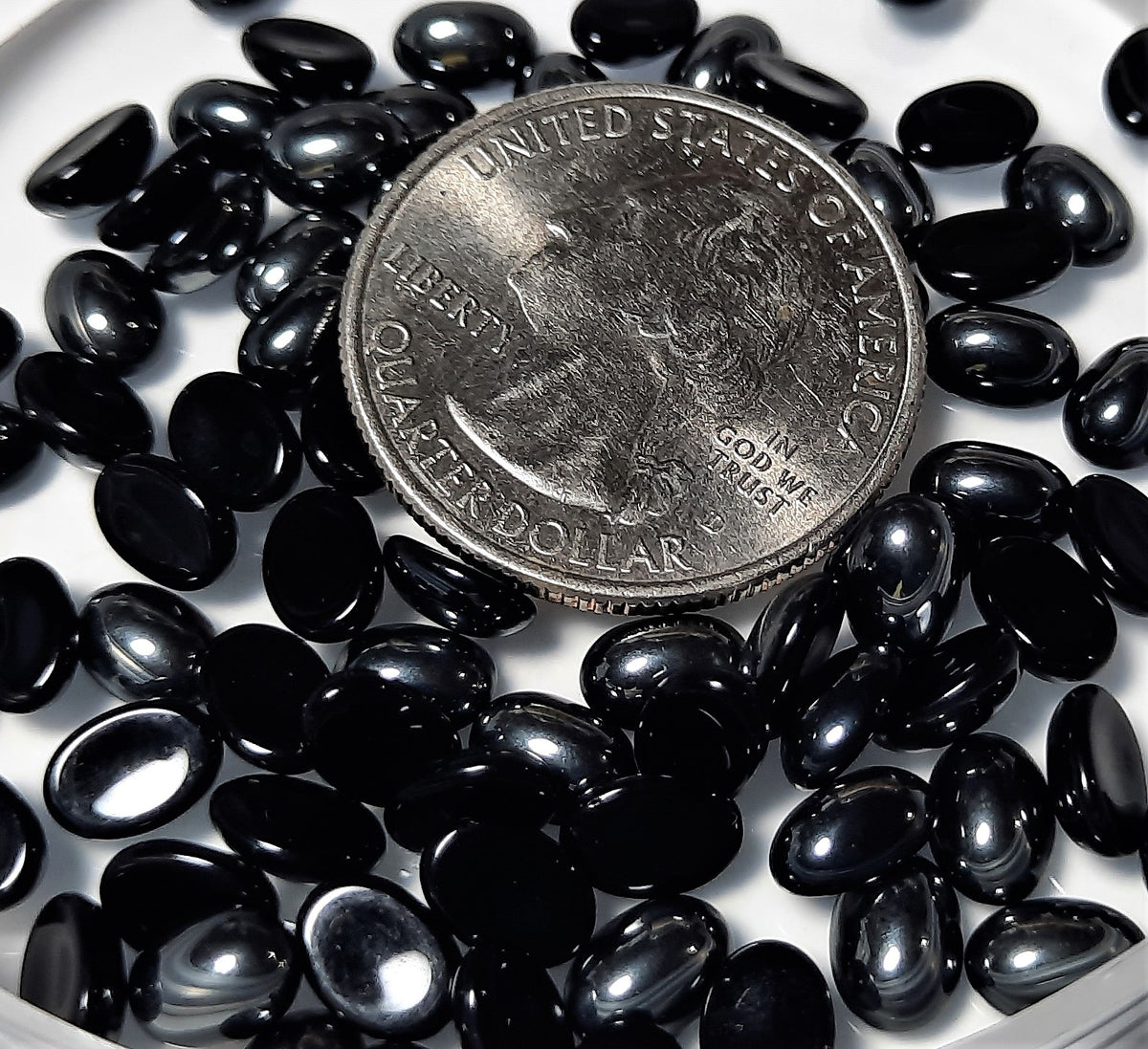 7x5mm Jet Opaque Oval Glass Cabochons 36ct