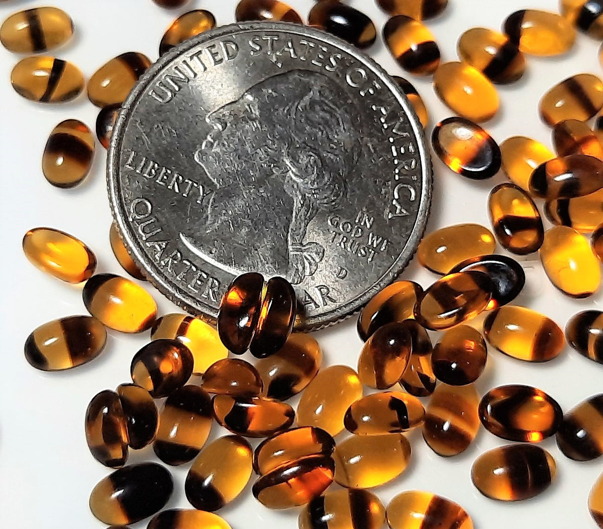 6x4mm Tortoise Shell Transparent Oval Glass Cabochons 36ct