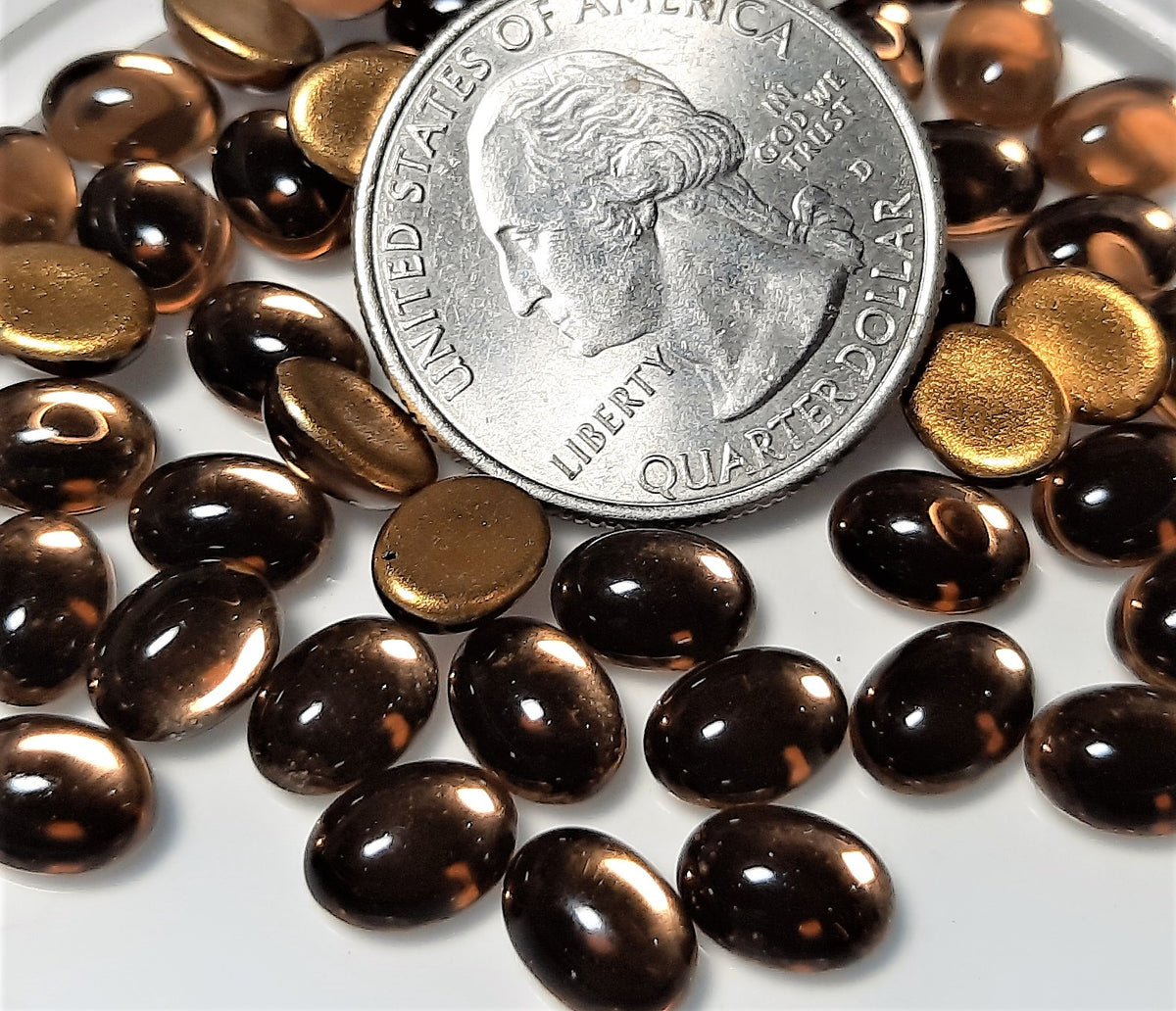 8x6mm Smoke Topaz Transparent Oval Czech Glass Cabochons 24ct