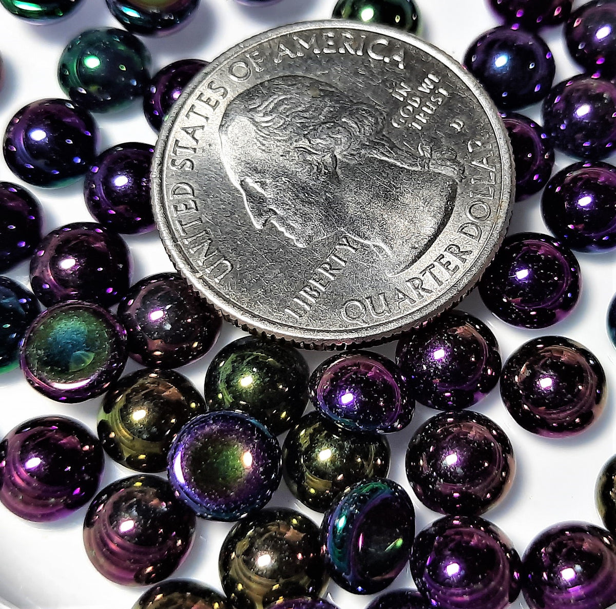7mm Metallic Purple Iris Round Czech Glass Cabochons 24ct