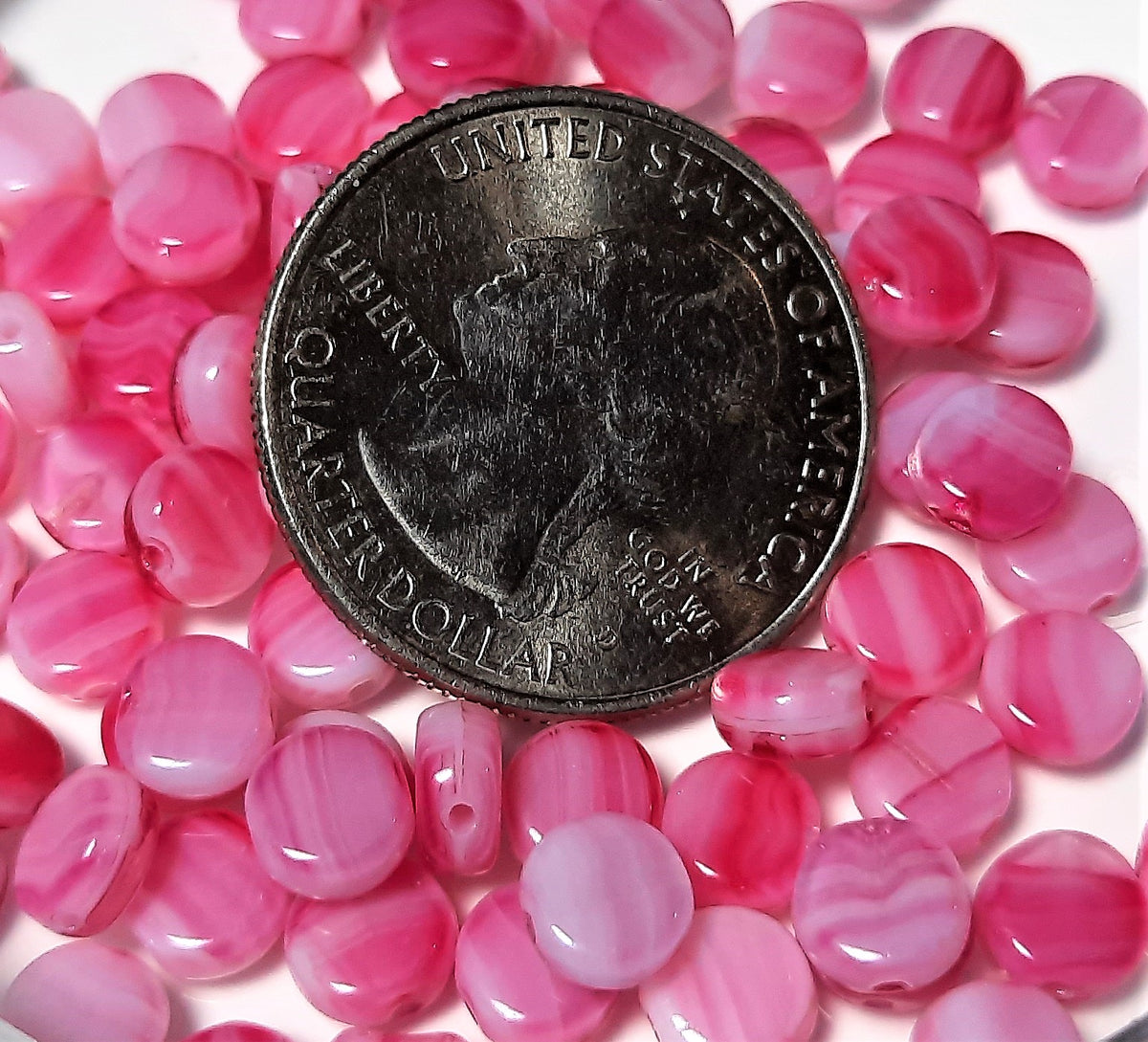 6mm Milky Rose Round Flat Swirl Coin Czech Glass Beads 30ct