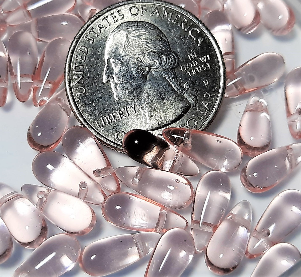 5x12mm Pink Side Drill Czech Glass Tear Drops Beads 30ct