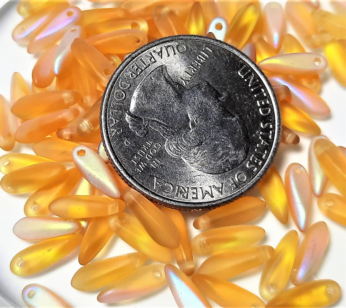 3x11mm Frosted Light Topaz AB Side Drill Glass Daggers 50ct