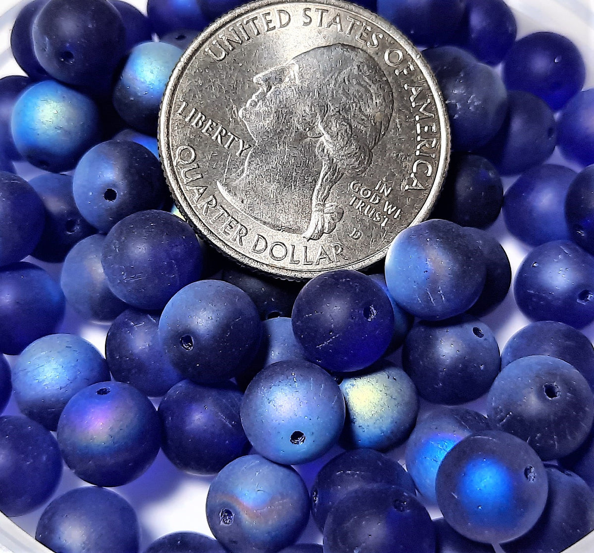 8mm Frosted Cobalt AB Smooth Round Druk Beads 30ct