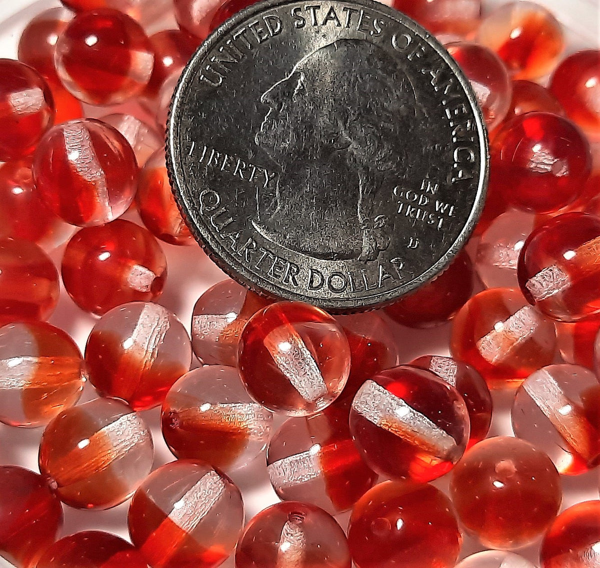 8mm Two-Tone Crystal Ruby Smooth Round Druk Beads 30ct