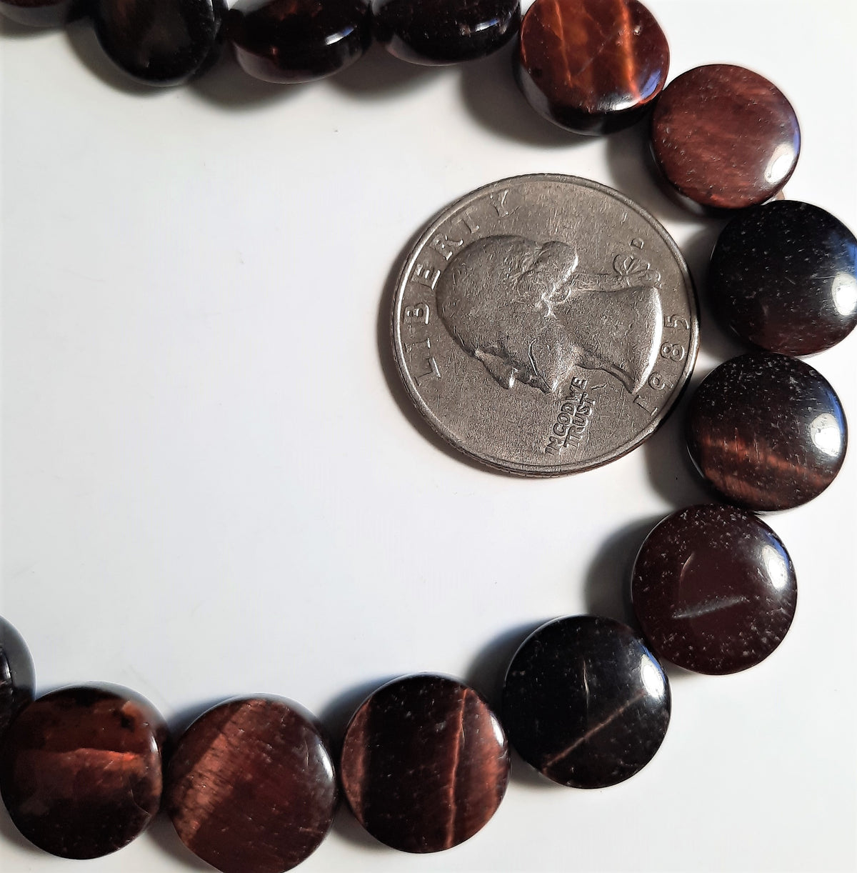 Red Tiger Eye 12mm Coin Dakota Stones 8-Inch ACTUAL STRAND