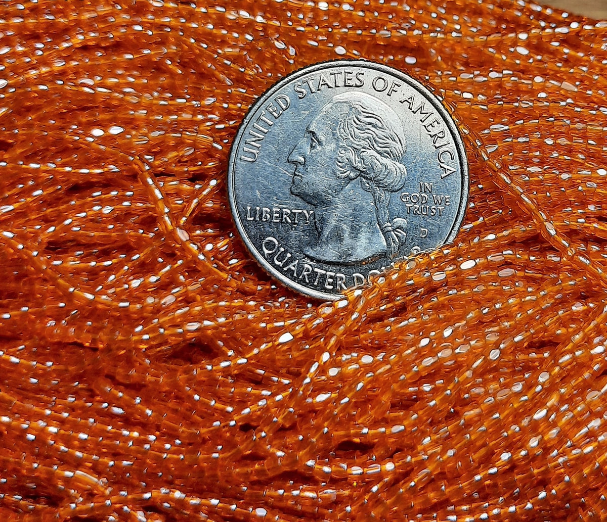 12/0 Orange Transparent Luster 3-Cut Czech Seed Beads Full Hank