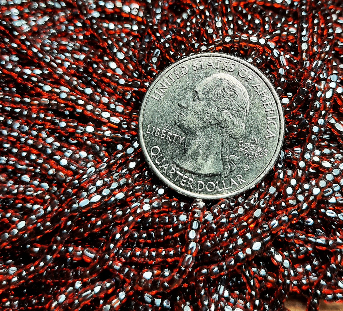 9/0 Dark Orange Black-Lined 3-Cut Czech Seed Beads Full Hank
