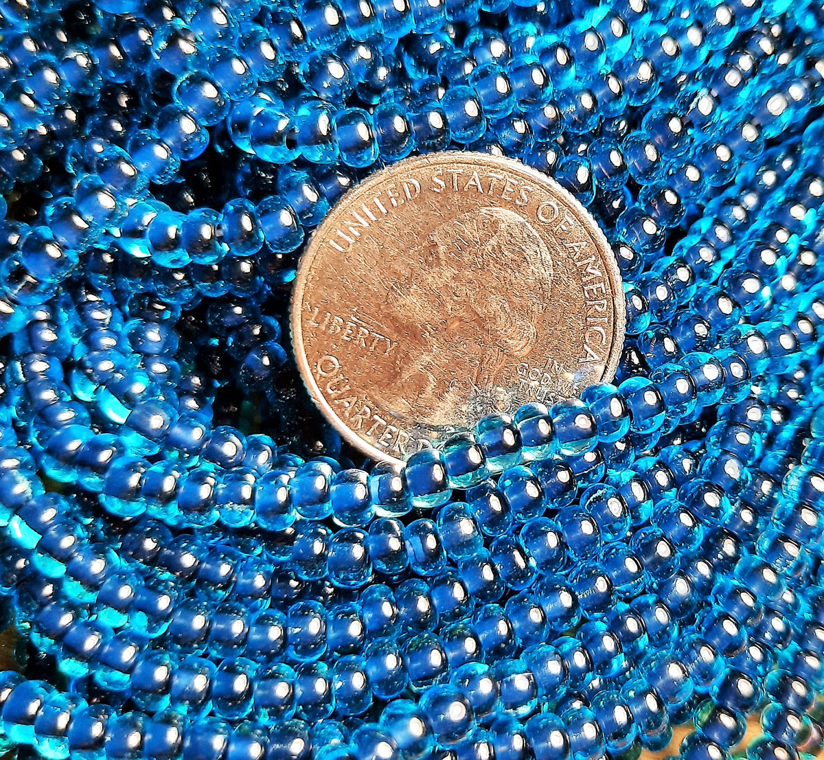 6/0 Black-Lined Aqua Czech Seed Beads 4 Strands