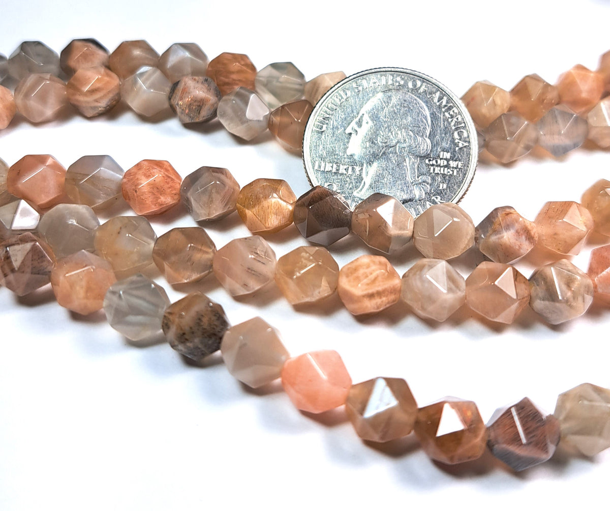 8mm Black Sunstone Faceted Star Cut Gemstone Beads 8-Inch Strand