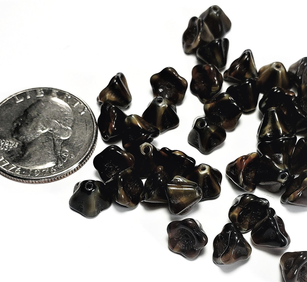 6x8mm Tiger Eye Czech Glass Bell-Shaped Flower 30ct