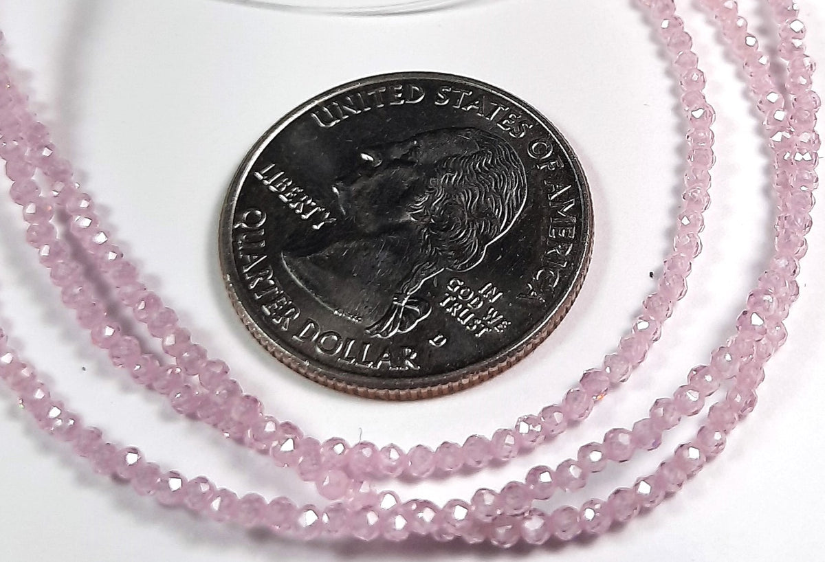 2mm Cubic Zirconia Pink Faceted Round Gemstone Beads 8-Inch Strand