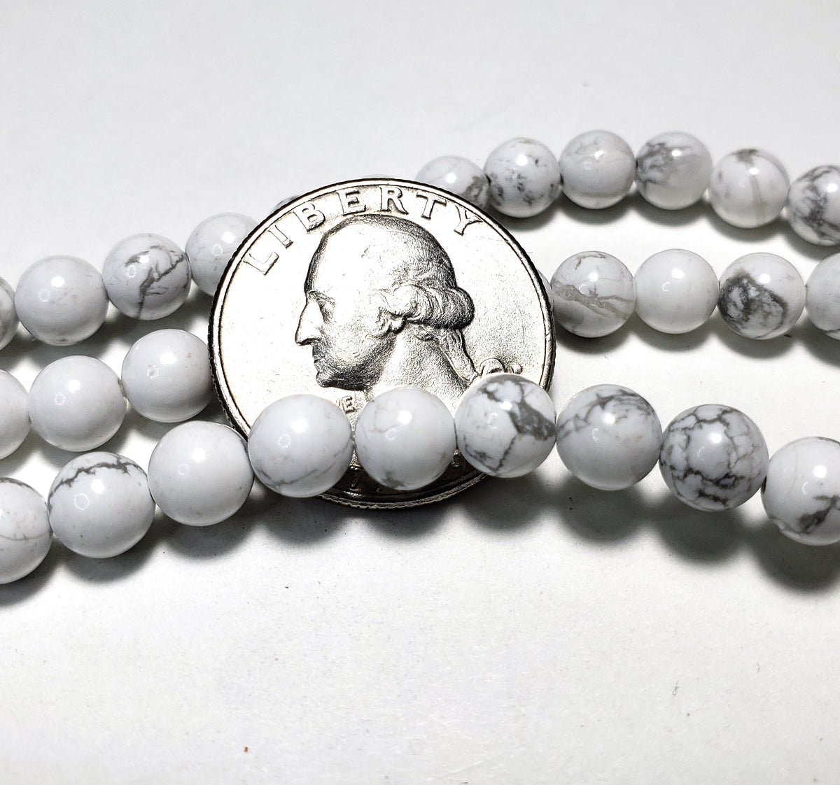 6mm White Howlite Round Gemstone Beads 8-Inch Strand