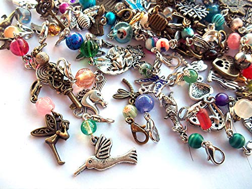 Set of 6 Beaded Zipper Pulls Charms or Stitch Markers Random Mix