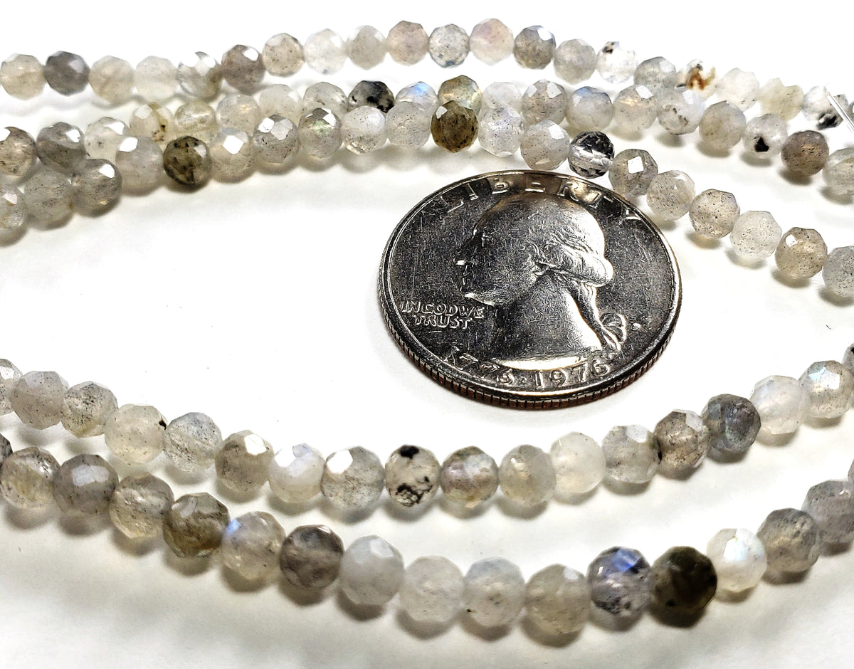4mm Labradorite Faceted Round Gemstone Beads 8-Inch Strand