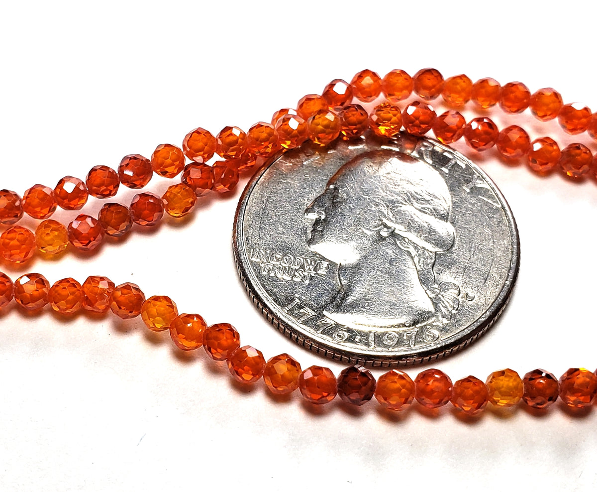 3mm Orange Red Cubic Zirconia Faceted Round Gemstone Beads 8-Inch Strand